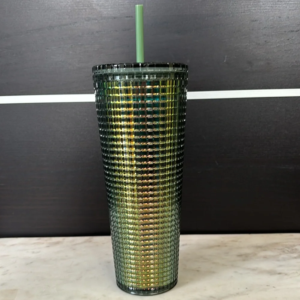 Starbucks 2022 Rainforest Green Iridescent Grid Venti 24 oz. Cold Cup Tumbler